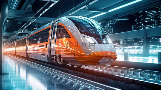 交通运输臂章背景图片_通过铁路上的 3D 渲染高速自动化列车彻底改变交通运输