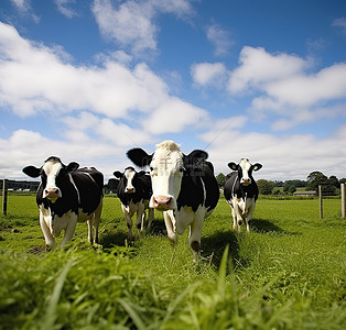 阳光明媚的日子里，一群牛在草地上