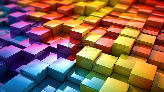游戏元素背景图片_彩虹方块和立方体的充满活力的 3D 几何图案是游戏的科学设计
