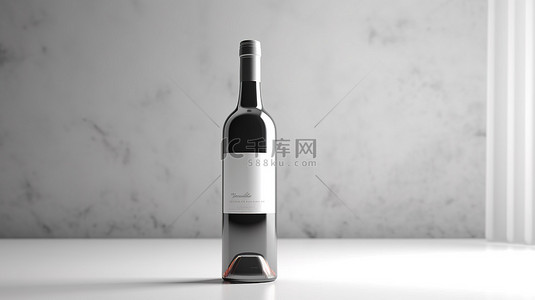 浅色背景上优雅的白葡萄酒瓶增强酒厂饮料美学 3D 渲染