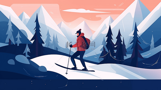 冬季户外运动滑雪扁平插画背景