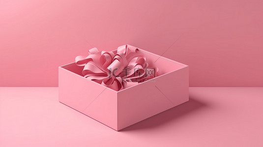 粉色礼盒的简约 3D 顶视图渲染