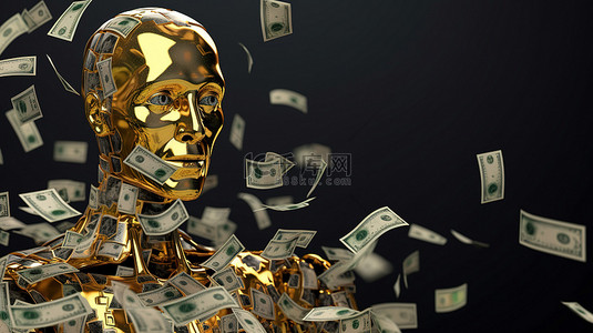 人工智能时代的金钱商业景观的 3D 插图
