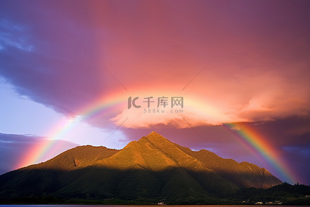 总有一束光可以重燃澎湃背景图片_当夏威夷的日落时，可以看到粉红色和紫色的彩虹
