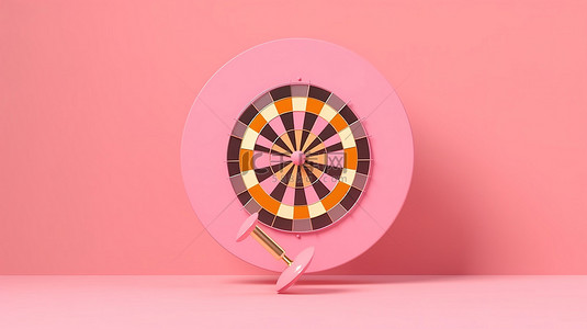 粉红色背景上带有飞镖的靶心的 3D 插图是商业成功的象征