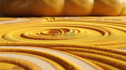 软地毯 3D 在白色背景下呈现时尚的棕色和黄色室内元素