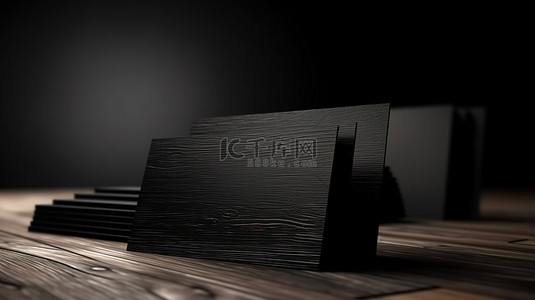 木制背景 3d 渲染上的黑色名片