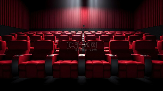 v电影图标背景图片_电影院中无人座位的 3D 渲染