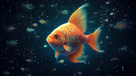 卡通3鱼鱼背景图片_星空鱼的 3d 插图