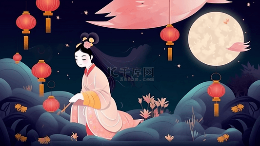 兔子剪影背景图片_中秋节嫦娥点灯