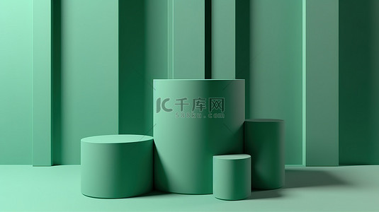 ppt蓝绿色背景图片_现代简约讲台上的现代绿色展示抽象圆柱体 3D 渲染