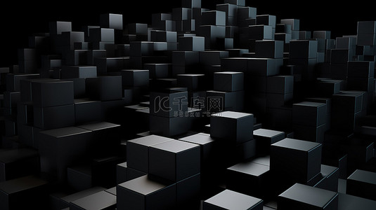时尚的黑色立方体盒子设置在 3D 渲染的深色背景上