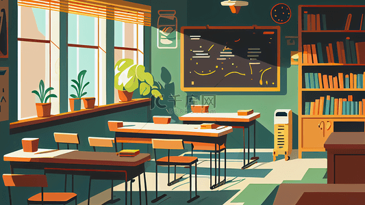 桌子卡通背景图片_教育教室可爱卡通绿色背景