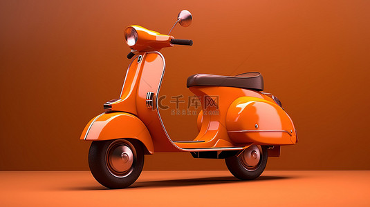 橙色背景下 3d 渲染侧视图中的经典摩托车