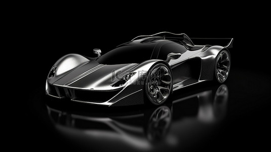 3D 渲染中具有碳纤维背景的时尚铝制跑车