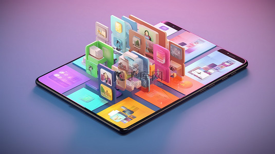 手机ui界面背景图片_智能手机手机 ui ux 应用程序设计中团队合作概念的 3d 插图