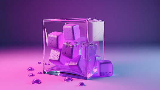 冻结背景图片_及时冻结 紫色背景上的 3d 渲染冰块