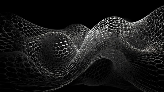 3D 渲染中具有抽象白色网格设计的黑色背景