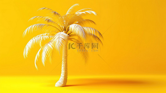 黄色背景与白色棕榈树的 3d 渲染