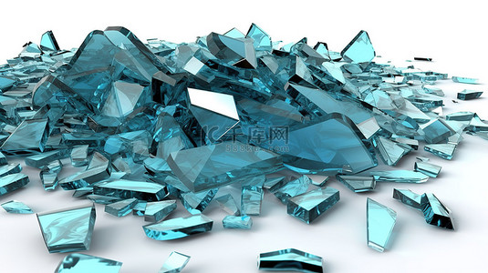 碎背景图片_抽象 3D 中的碎玻璃渲染了在白色背景上隔离的碎片玻璃的超现实主义插图