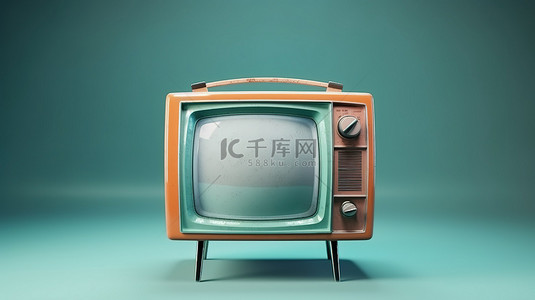 柔和的蓝色背景上的复古电视显示与媒体连接 3D 插图