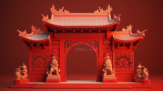 讲台上的中国门令人惊叹的 3D 渲染