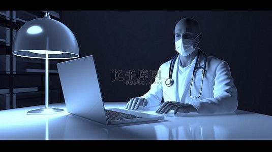 健康互动背景图片_3D 渲染中的在线医疗咨询概念医患互动插图
