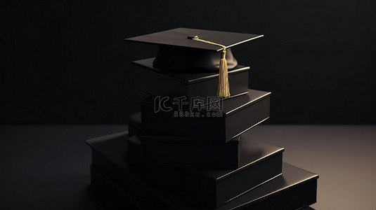教育方框背景图片_象征性的黑色毕业帽盖在一堆方框上，强调教育的重要性