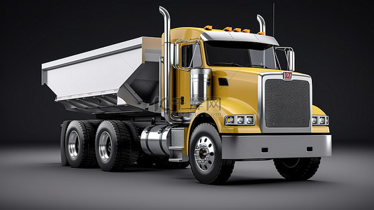 公路工程背景图片_大型白色美国半卡车和自卸拖车，可在 3D 渲染的灰色背景下高效运输散装货物