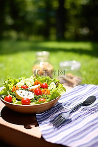水果沙拉背景图片_野餐桌上的沙拉 priv pnyslcd0396529