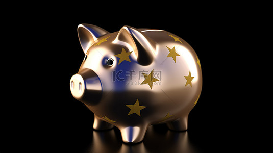 金金猪背景图片_3d 存钱罐渲染中的金欧元硬币