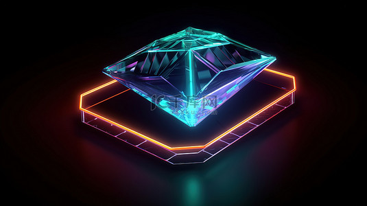 发光的钻石霓虹灯图标 3D 渲染的 ui ux 元素，具有黑暗和引人注目的象征意义