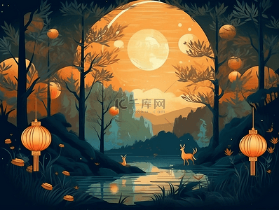 玉兔捣药背景图片_中秋节美丽明月背景