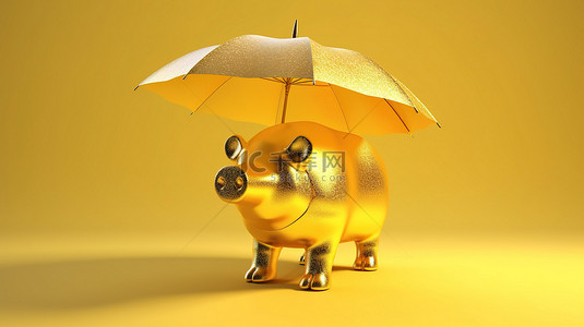 保护伞下的金猪插画