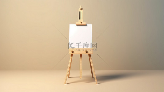 传统文化模板背景图片_艺术家三脚架画架日历上的空画布，由空白木材 3D 插图制成
