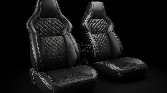 3D 渲染中的孤立白色背景黑色皮革汽车座椅