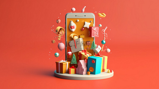 礼品包装的社交媒体电话插图非常适合 3D 渲染的横幅广告