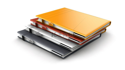 白色背景 3D 渲染上的空白页个人日记或组织者书籍