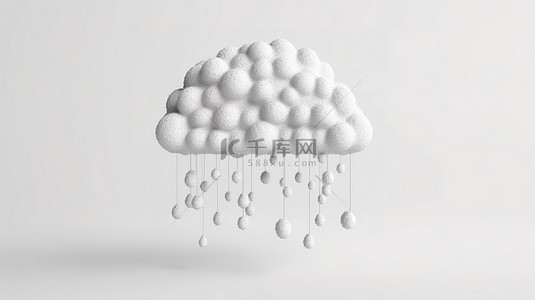雷雨天背景背景图片_白色背景上带有简约云的雨符号的 3D 渲染