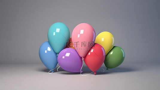 充满活力的 3D 气球，彩虹设计，非常适合灰色背景下的儿童商店促销
