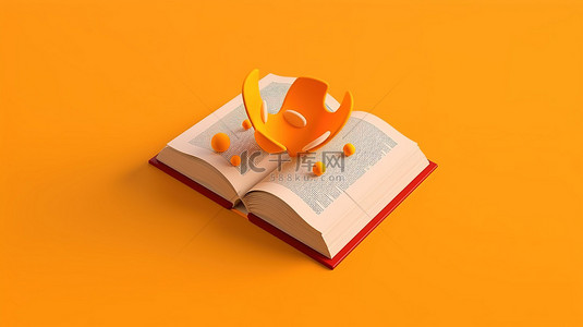 英语学习背景图片_当代等距设计橙色背景，以 3D 书为特色，描绘教育概念