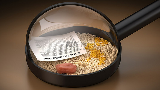 蛋白质背景图片_高蛋白饮食概念放大镜放大 3D 插图中的蛋白质标签