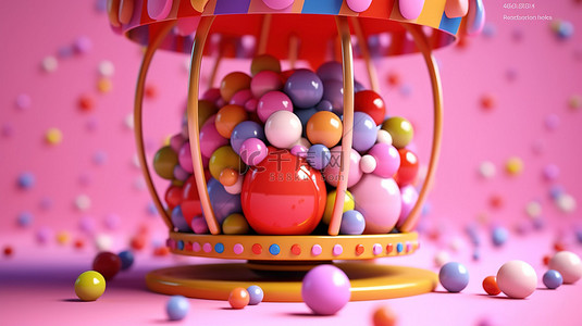 游戏元素背景图片_3d 渲染充满活力的粉红色球在旋转木马上旋转