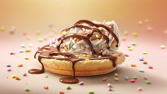巧克力和香草冰淇淋的美味混合物，上面洒有威化饼背景