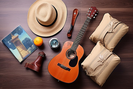 旅行吉他背景图片_配件和物品以及吉他