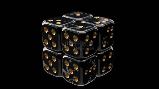 黑色背景上的普通骰子 3d 渲染相对面加起来为 7