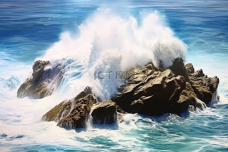 水背景图片_海洋顶部的一块巨大岩石破碎的波浪壁纸