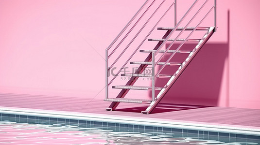 3d 渲染双色调粉色泳池梯子