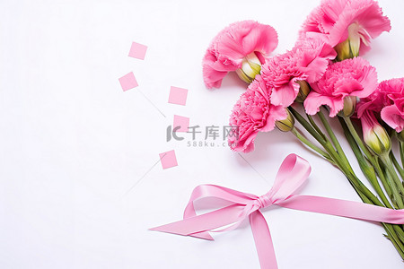 母亲节高分辨率背景图片_康乃馨丝带和粉色感谢卡
