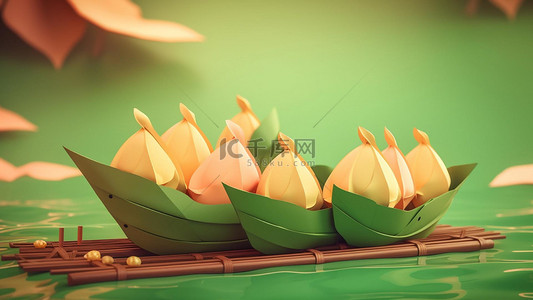 传统美食插画粽子背景图片_端午节粽子美食绿色